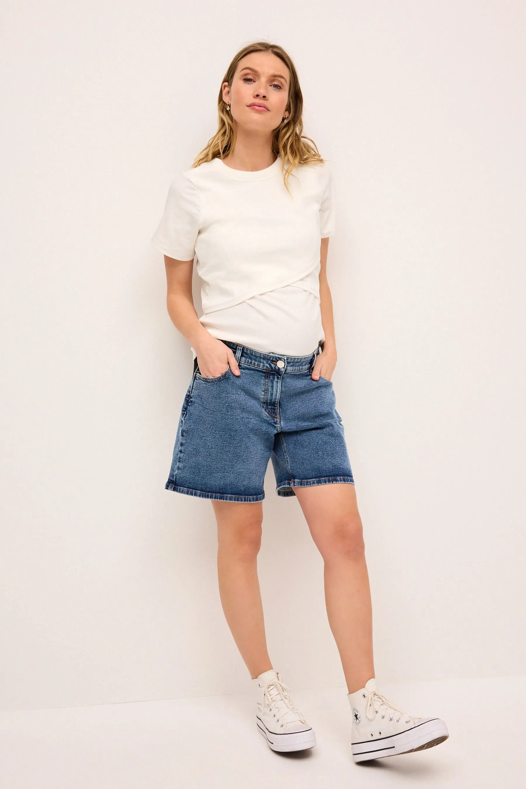 Azul medio - Pantalones cortos premamá de denim estilo boyfriend