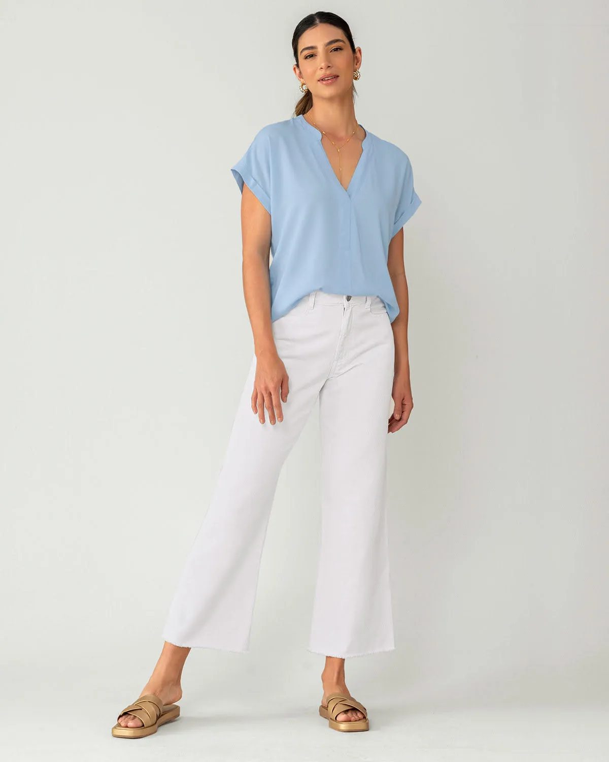 Blusa manga corta con cuello en V