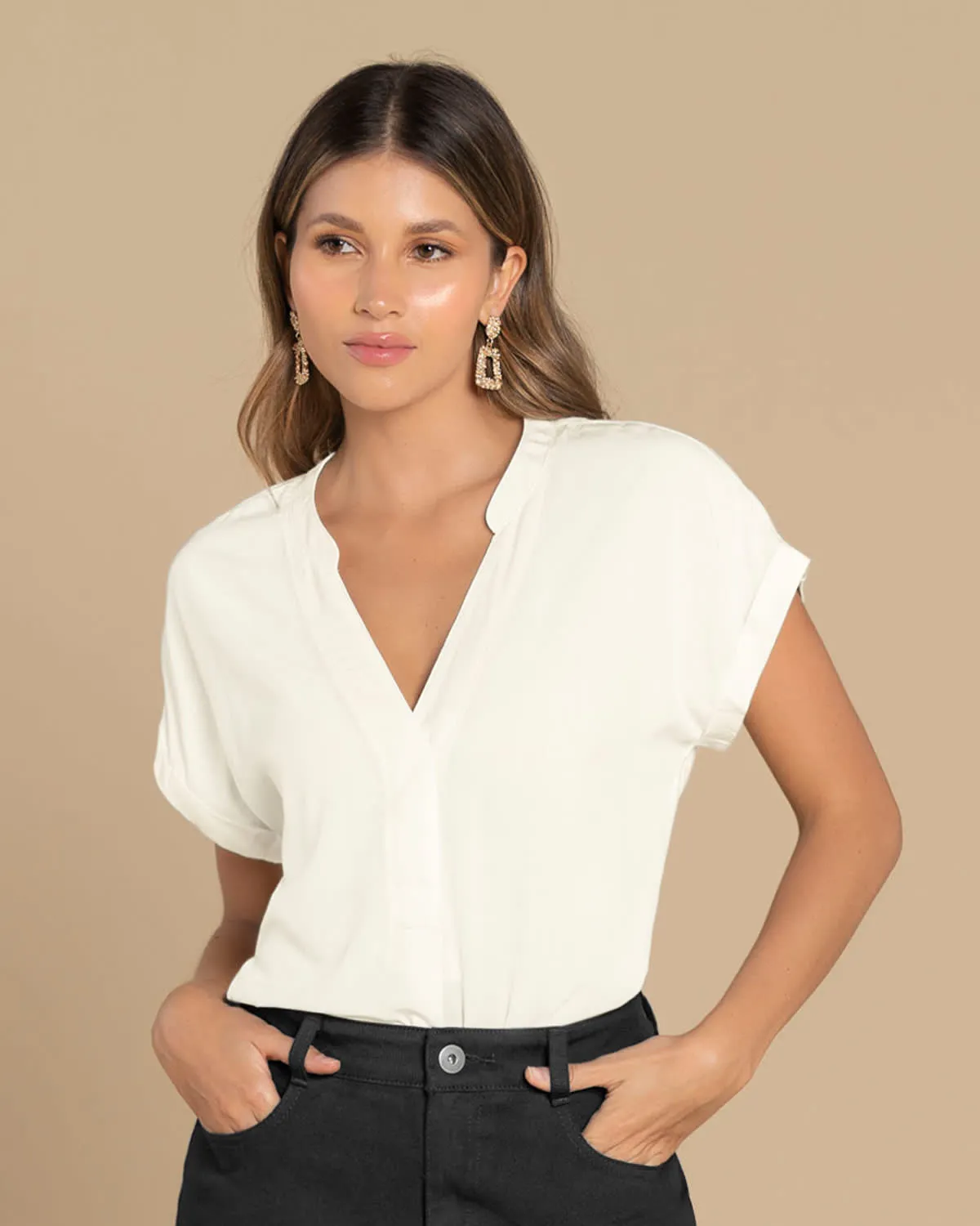 Blusa manga corta con cuello en V