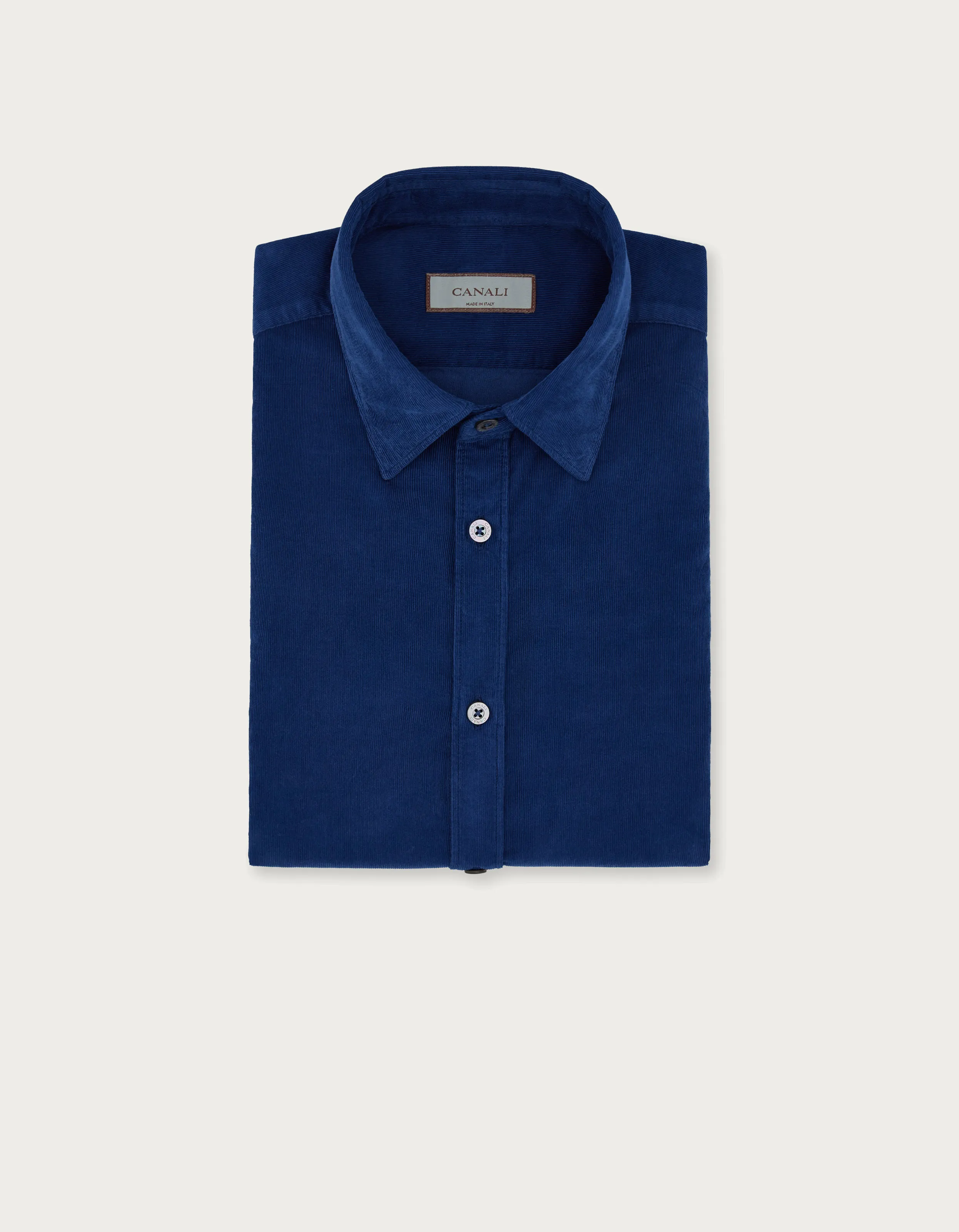 Camisa de corte slim en terciopelo de algodón teñido en prenda azul 