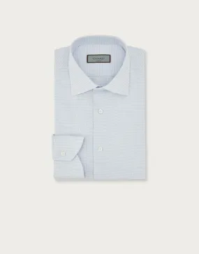 Camisa regular fit de algodón microestructura blanca y celeste 