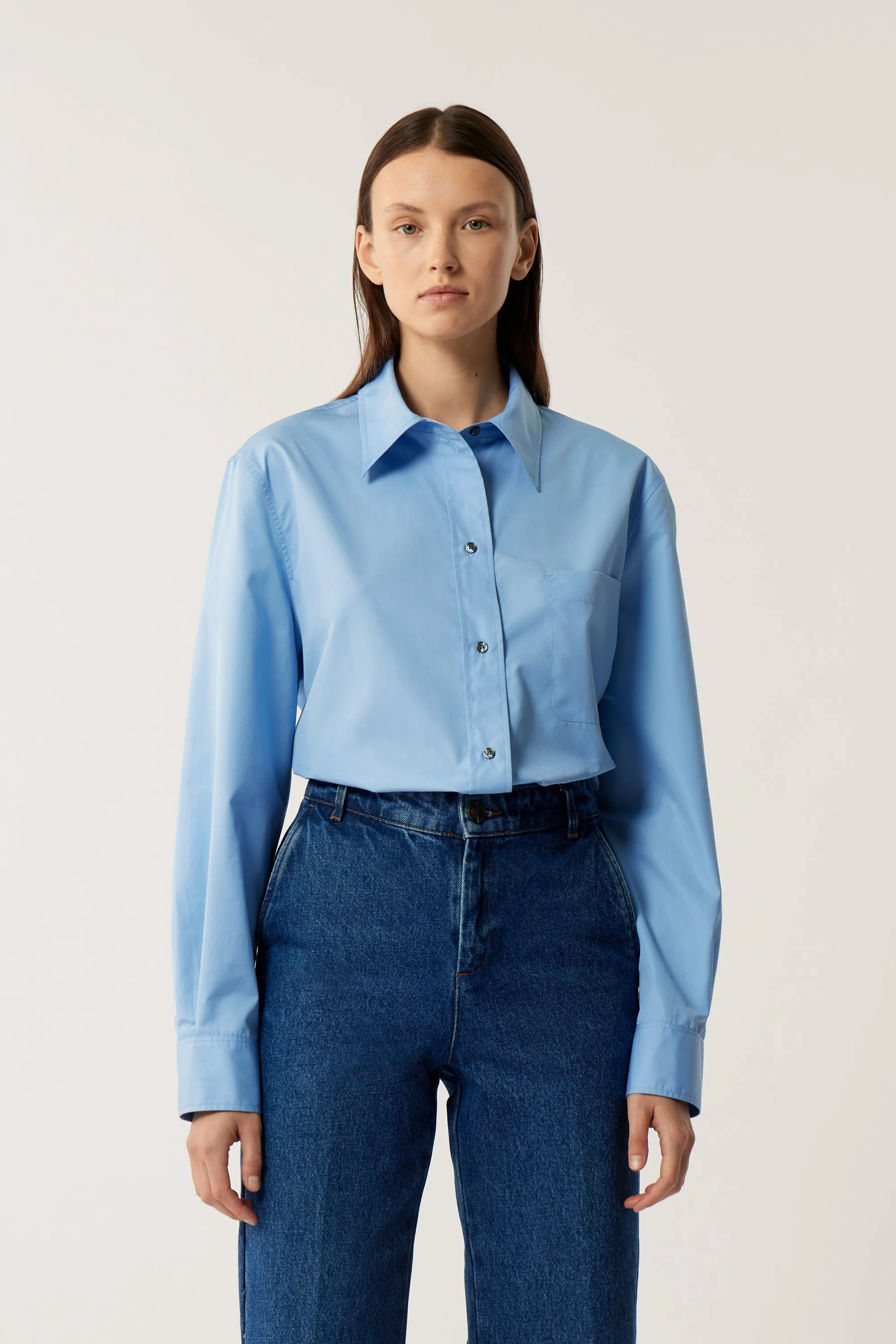 CAMISA SAPHIR Camisa azul de popelina de algodón