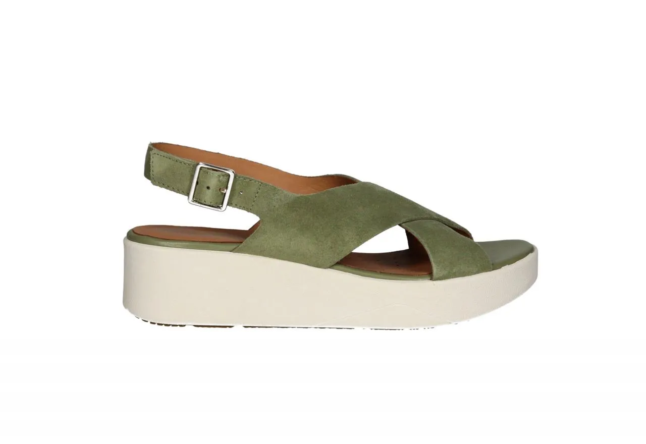 Sandalia Nobuck Kaki Tiras Cruzadas Piso Grueso Crema