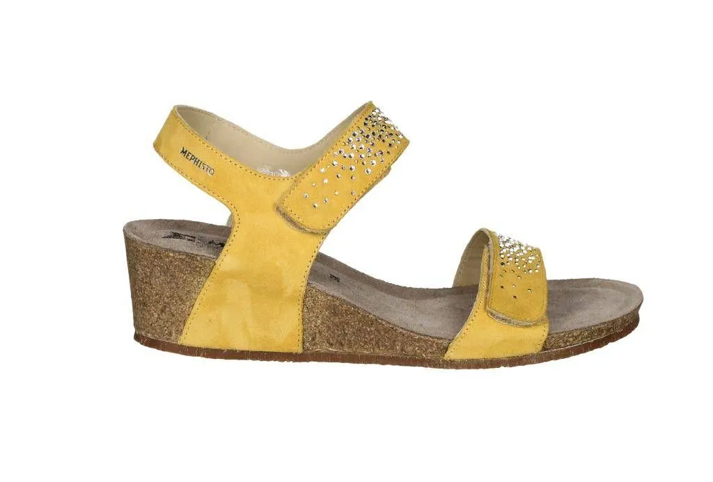 Sandalia Nobuck Mostaza 2 Velcros Brillantes Cu#a Corcho