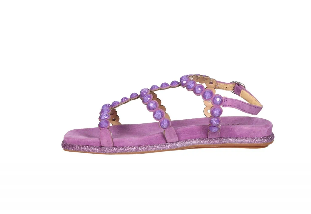 Sandalia t Nobuck Violeta Tiras Tachas Redondas Filo Brillantina