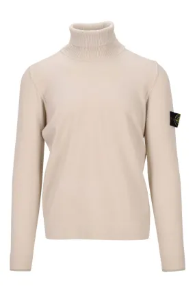 Sudadera beige con cuello alto y logo parche lateral