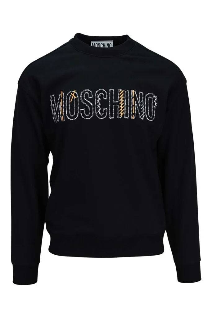 Sudadera negra con maxilogo bordado con detalles naranjas