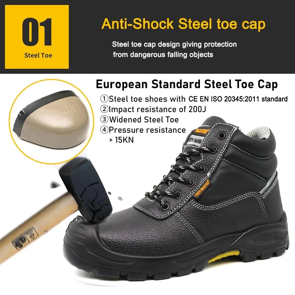 TM133 Zapatos de seguridad para la industria del gas y el petróleo con suela de goma resistente al calor con punta de acero