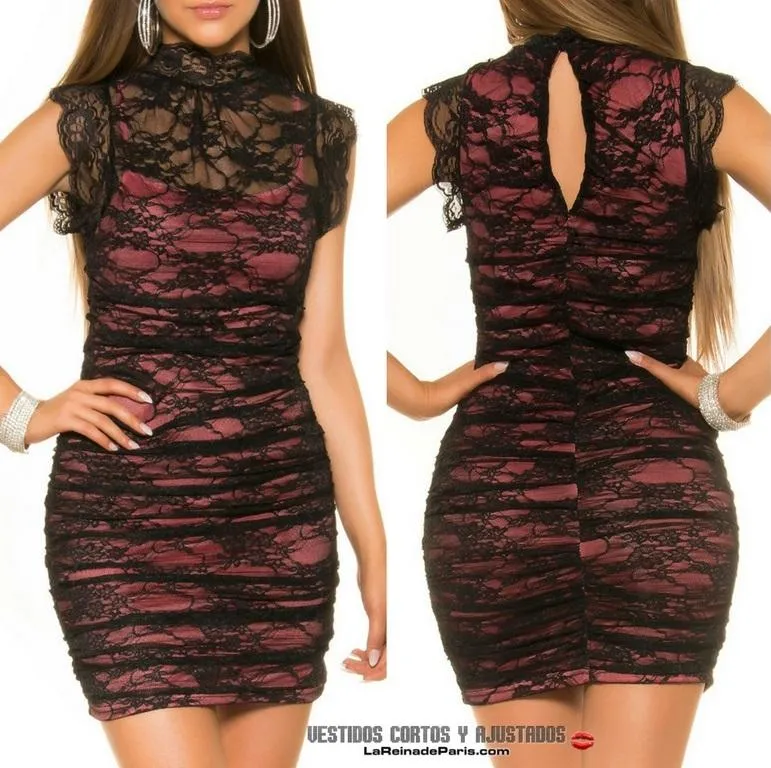 Vestido 2 en 1 con encaje negro y coral